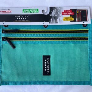 Five Star Dual Zipper Pencil Pouch Light Blue Binder Case w/ Hoops Organizer